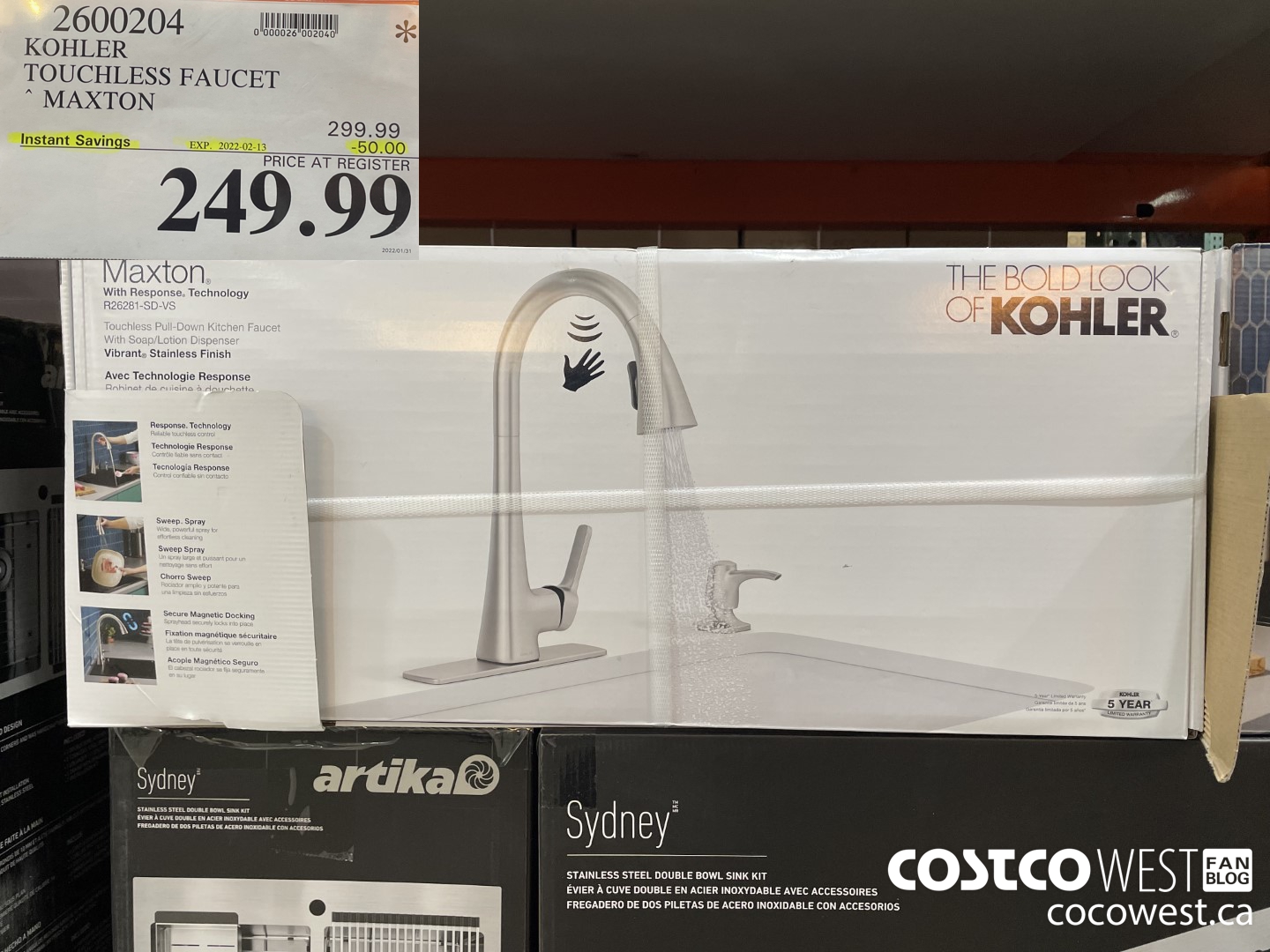 2600204 KOHLER TOUCHLESS FAUCET MAXTON ($50.00 INSTANT SAVINGS EXPIRES ON 2022-02-13) $249.99
