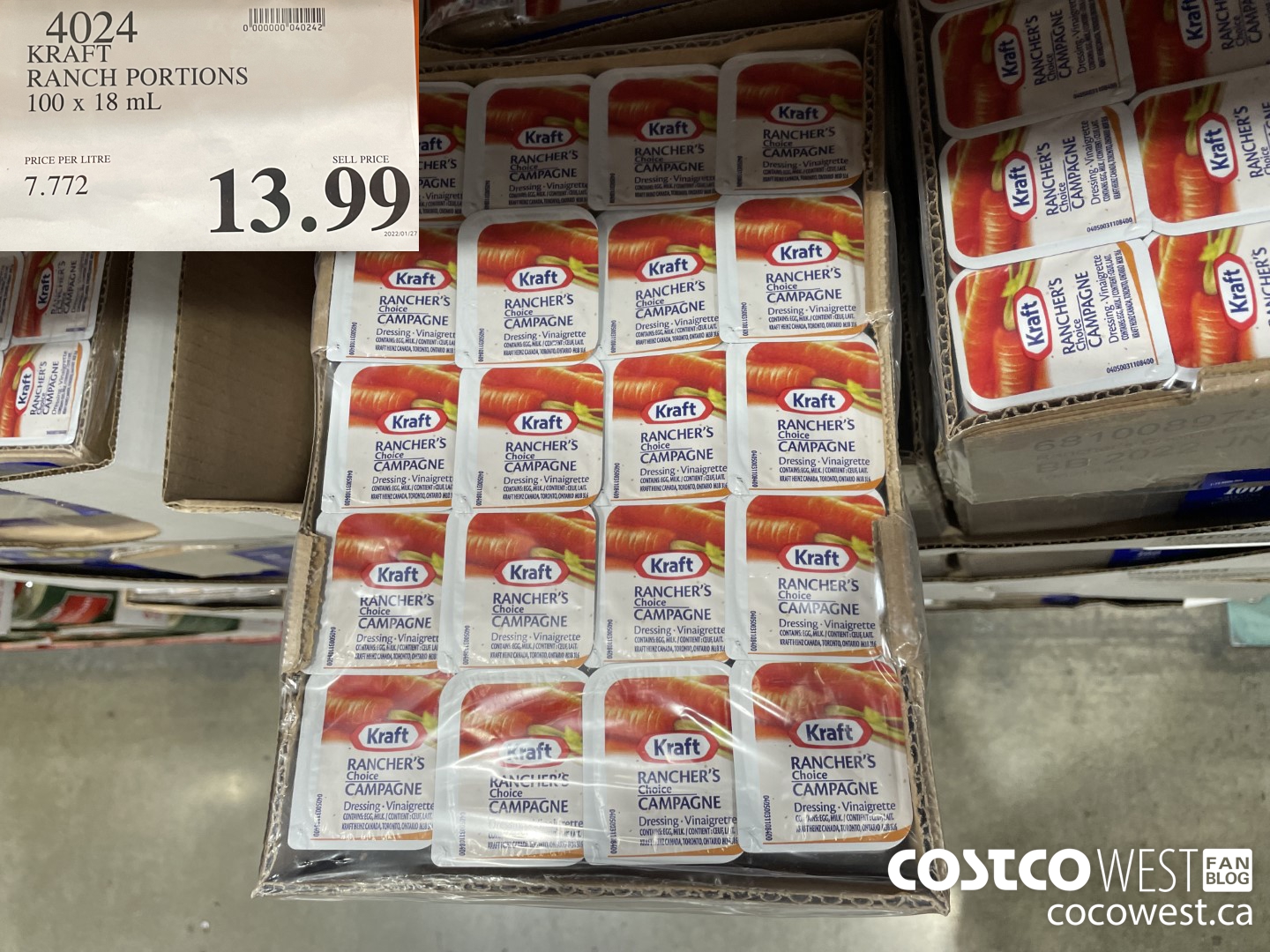 4024 KRAFT RANCH PORTIONS 100 x 18 mL $13.99