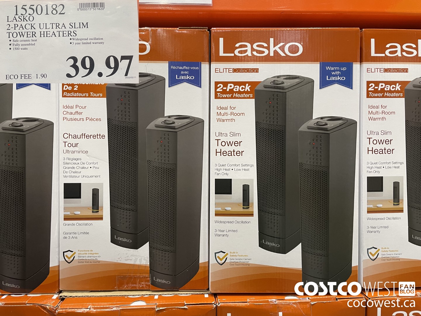 1550182 LASKO 2-PACK ULTRA SLIM TOWER HEATERS  $39.97