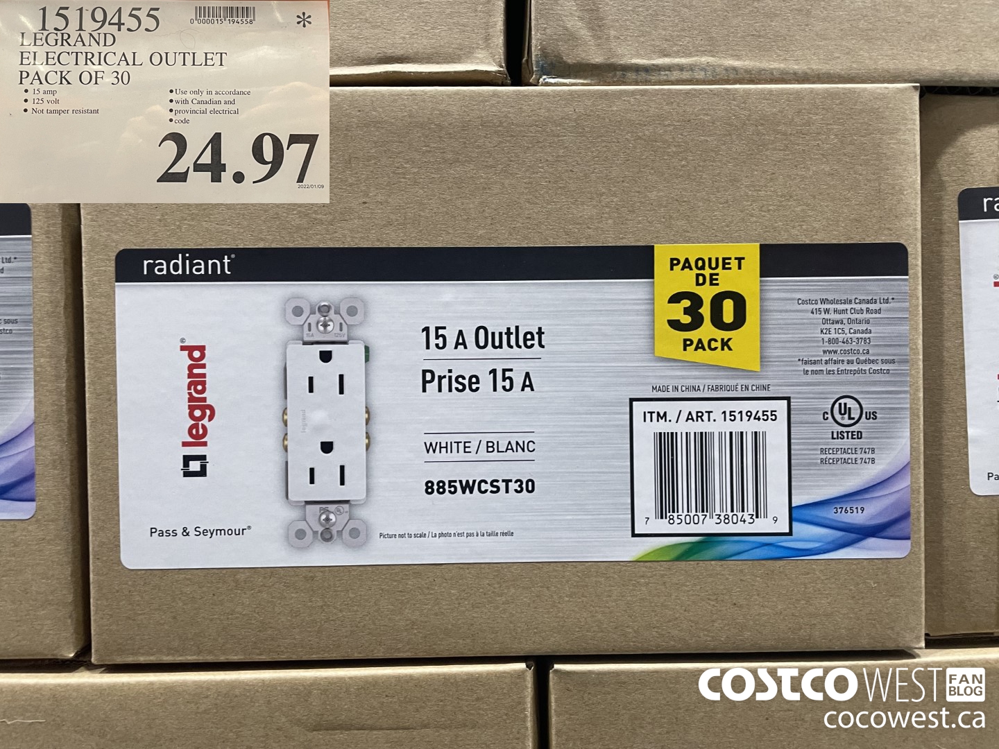 1519455 LEGRAND ELECTRICAL OUTLET PACK OF 30 $24.97