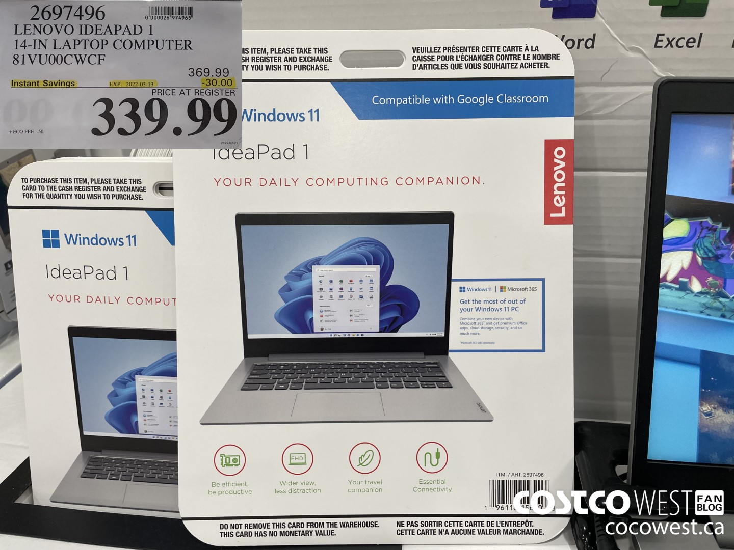 2697496 LENOVO IDEAPAD 1 14-IN LAPTOP COMPUTER 81VU00CWCF ($30.00 INSTANT SAVINGS EXPIRES ON 2022-03-13) $339.99