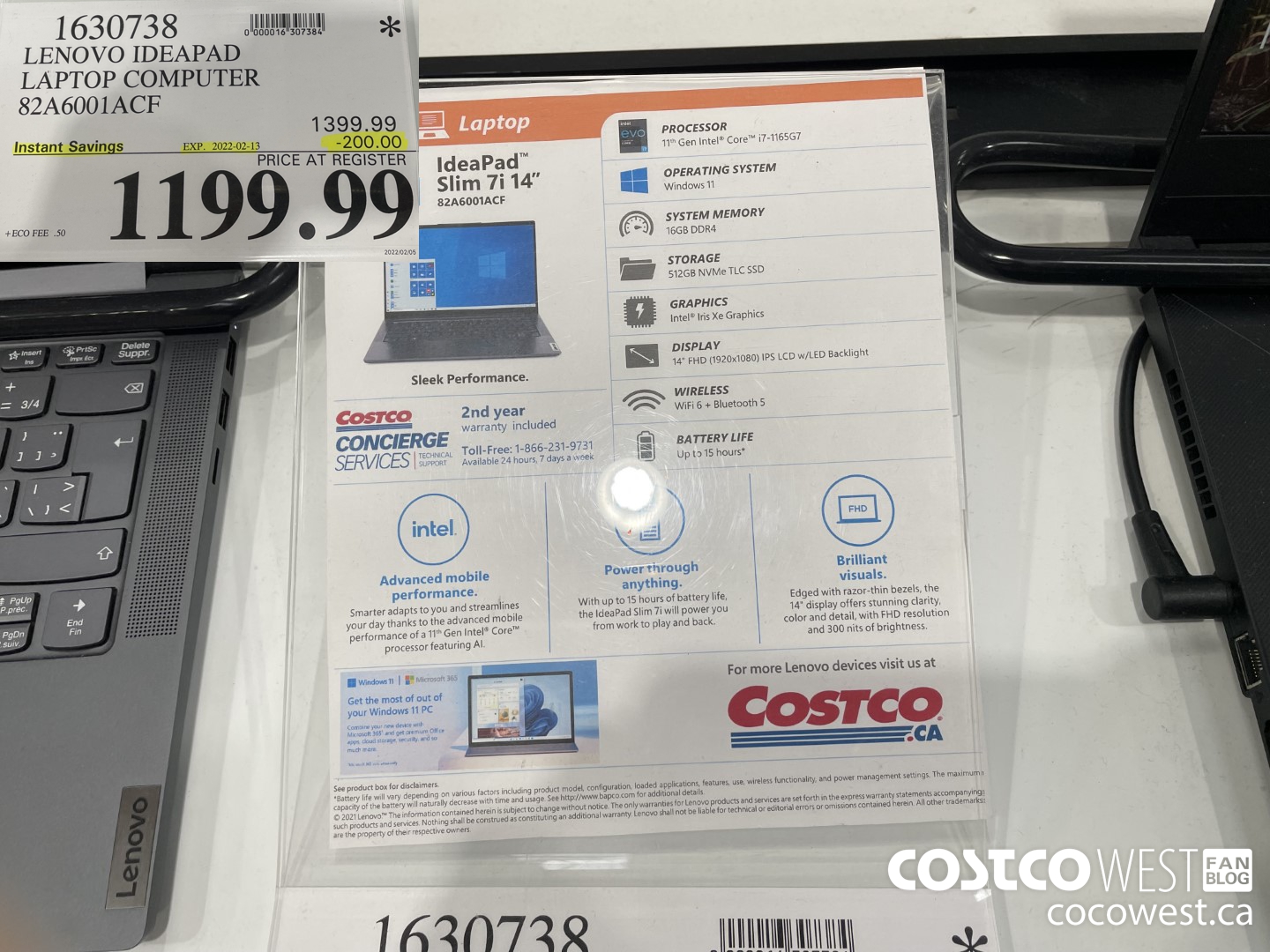 1630738 LENOVO IDEAPAD LAPTOP COMPUTER 82A6001ACF ($200.00 INSTANT SAVINGS EXPIRES ON 2022-02-13) $1199.99