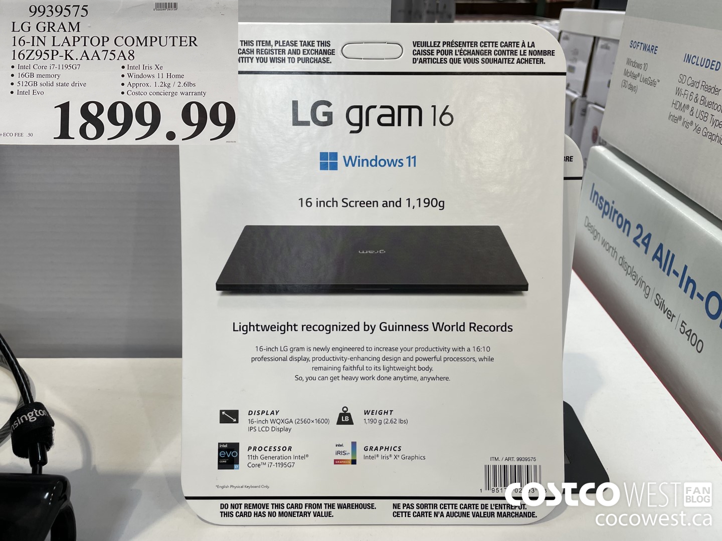 9939575 LG GRAM 16-IN LAPTOP COMPUTER 16Z95P-K.AA75A8 $1899.99