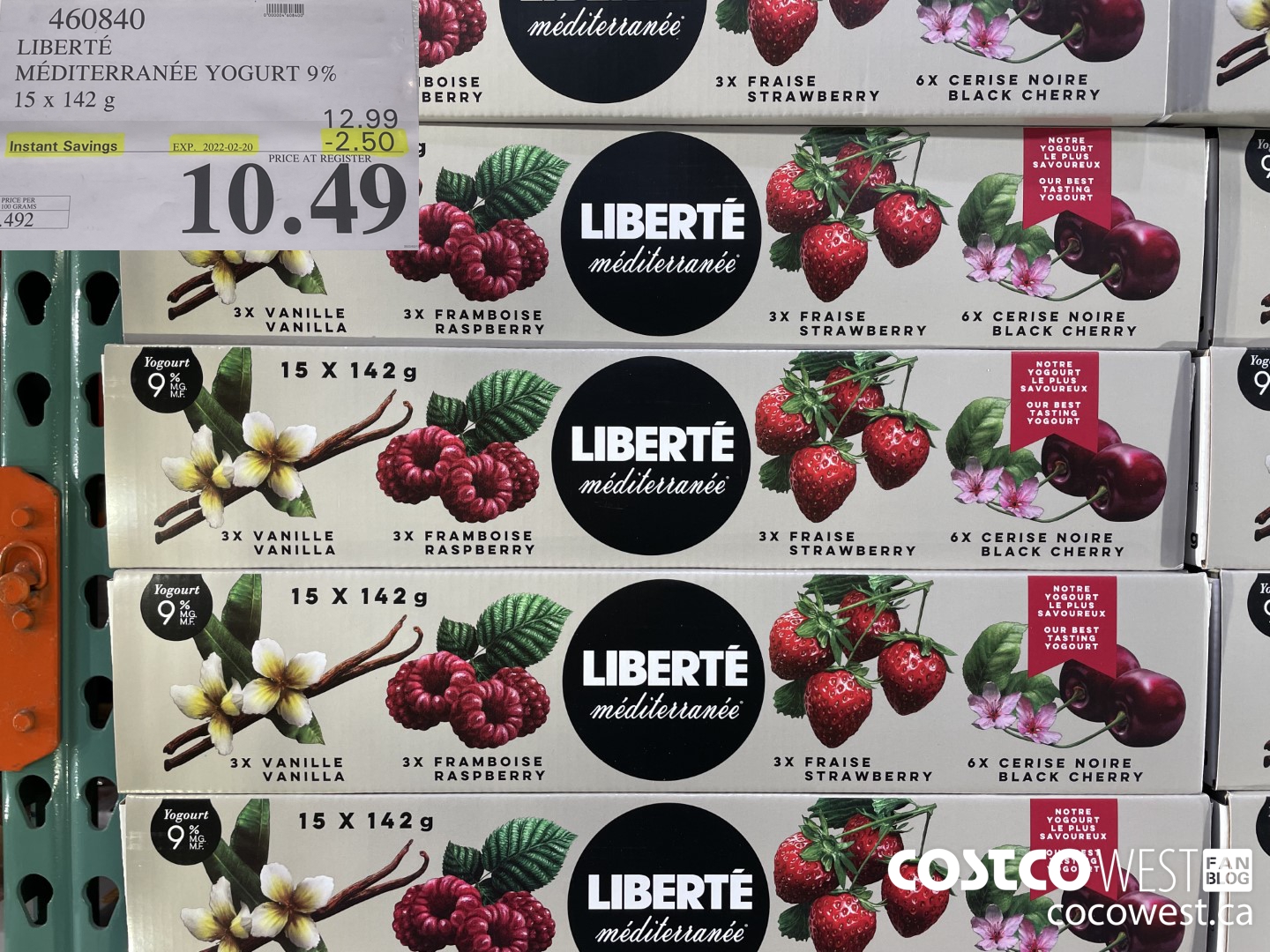 460840 LIBERTE MEDITERRANEE YOGURT 9% 15 x 142 g ($2.50 INSTANT SAVINGS EXPIRES ON 2022-02-20) $10.49