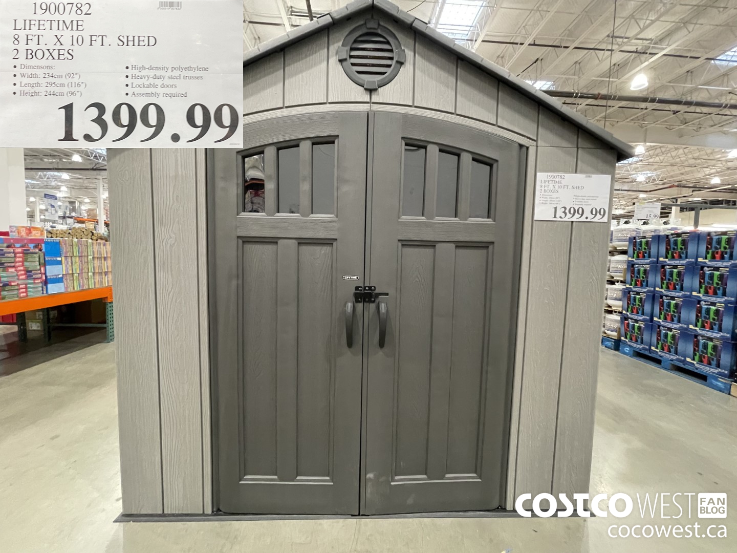 1900782 LIFETIME 8 FT. x 10 FT. SHED 2 BOXES $1399.99