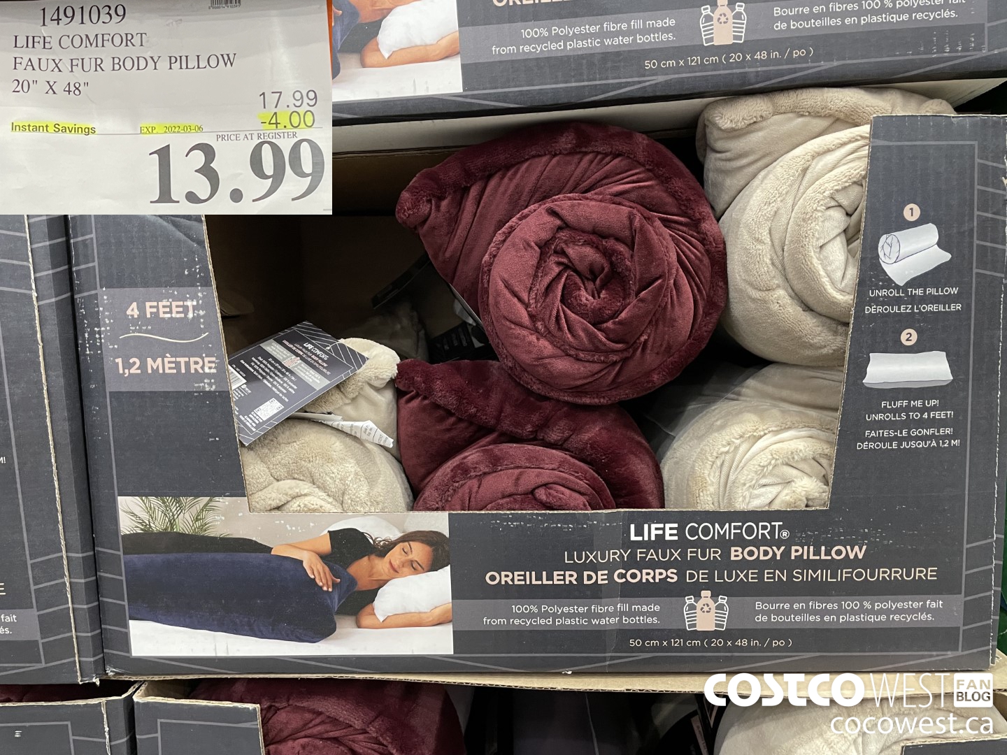 1491039 LIFE COMFORT FAUX FUR BODY PILLOW 20