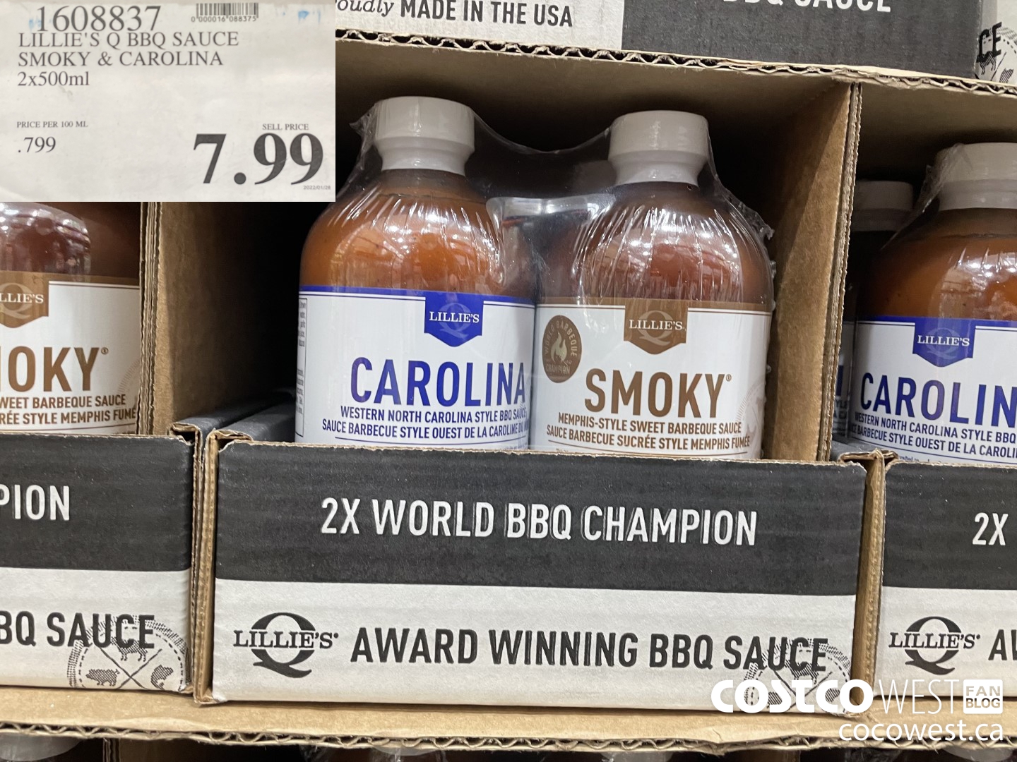 1608837 LILLIE'S Q BBQ SAUCE SMOKY & CAROLINA 2x500ml $7.99