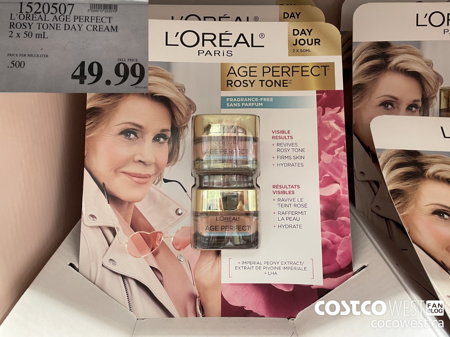 1520507 L'OREAL AGE PERFECT ROSY TONE DAY CREAM 2 x 50 mL $49.99