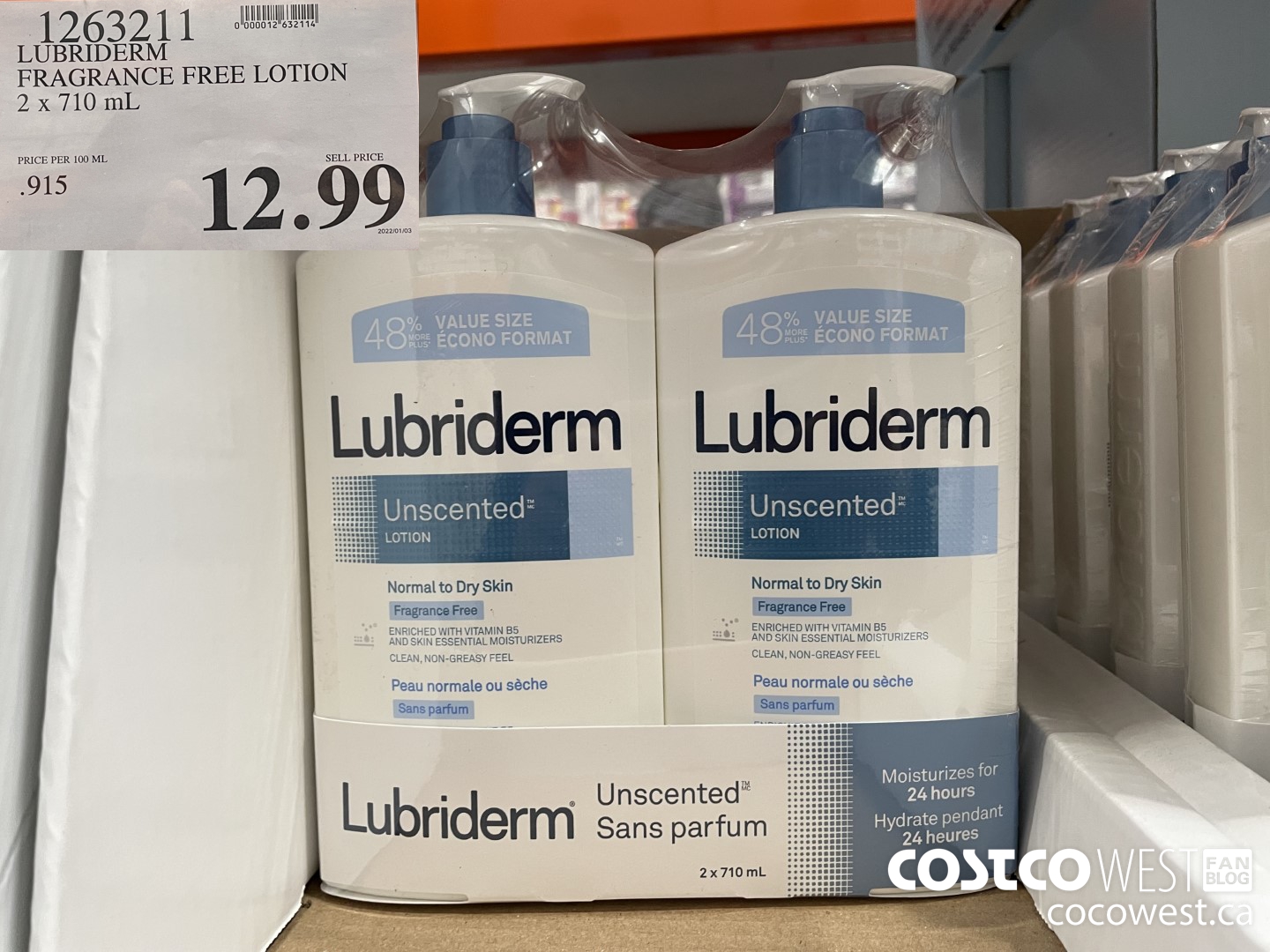 1263211 LUBRIDERM FRAGRANCE FREE LOTION 2 X 710ML $12.99