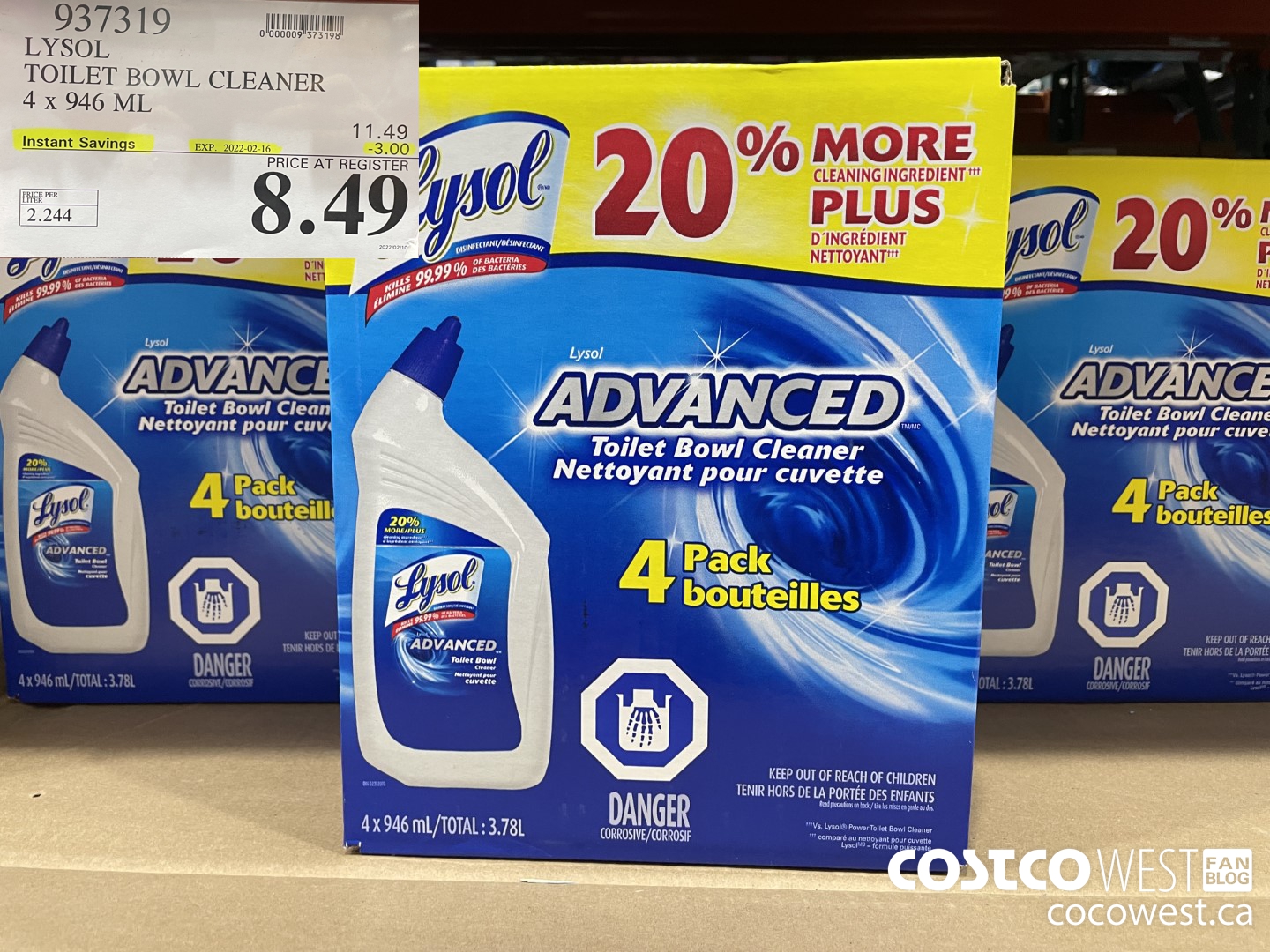 937319 LYSOL TOILET BOWL CLEANER 4 x 946 ML ($3.00 INSTANT SAVINGS EXPIRES ON 2022-02-16) $8.49