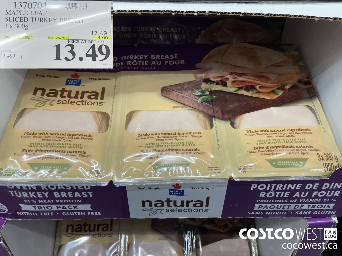 1370704 MAPLE LEAF SLICED TURKEY BREAST 3 x 300g ($4.00 INSTANT SAVINGS EXPIRES ON 2022-03-13) $13.49