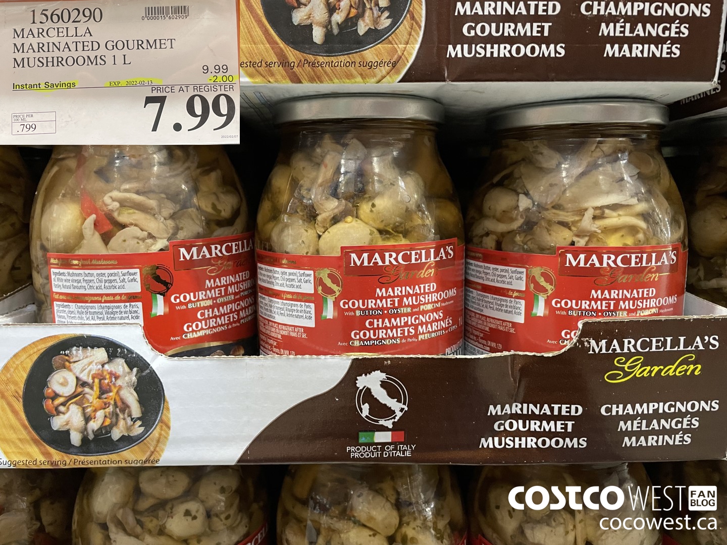 1560290 MARCELLA MARINATED GOURMET MUSHROOMS 1 L ($2.00 INSTANT SAVINGS EXPIRES ON 2022-02-13) $7.99