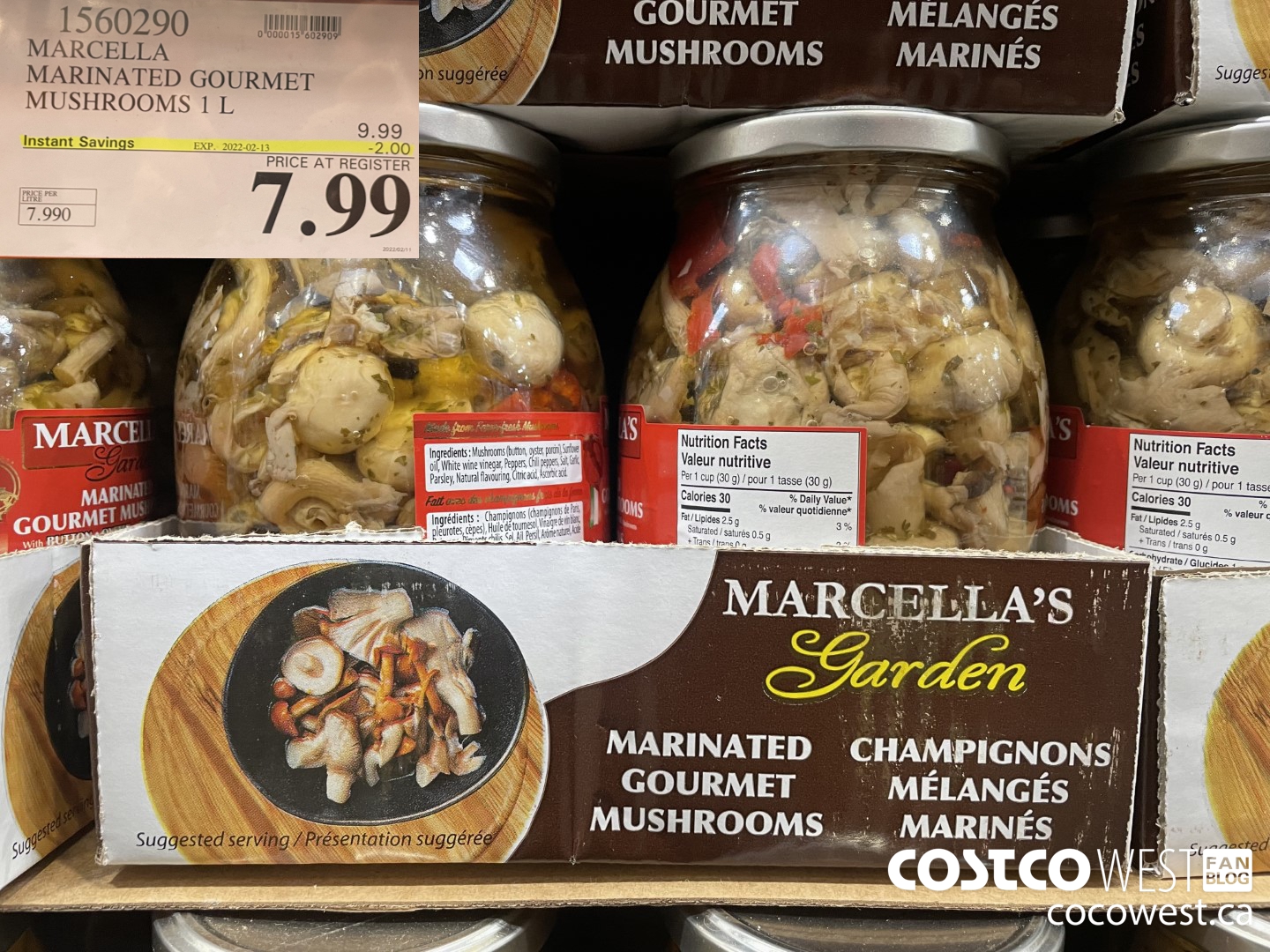 1560290 MARCELLA MARINATED GOURMET MUSHROOMS 1 L ($2.00 INSTANT SAVINGS EXPIRES ON 2022-02-13) $7.99