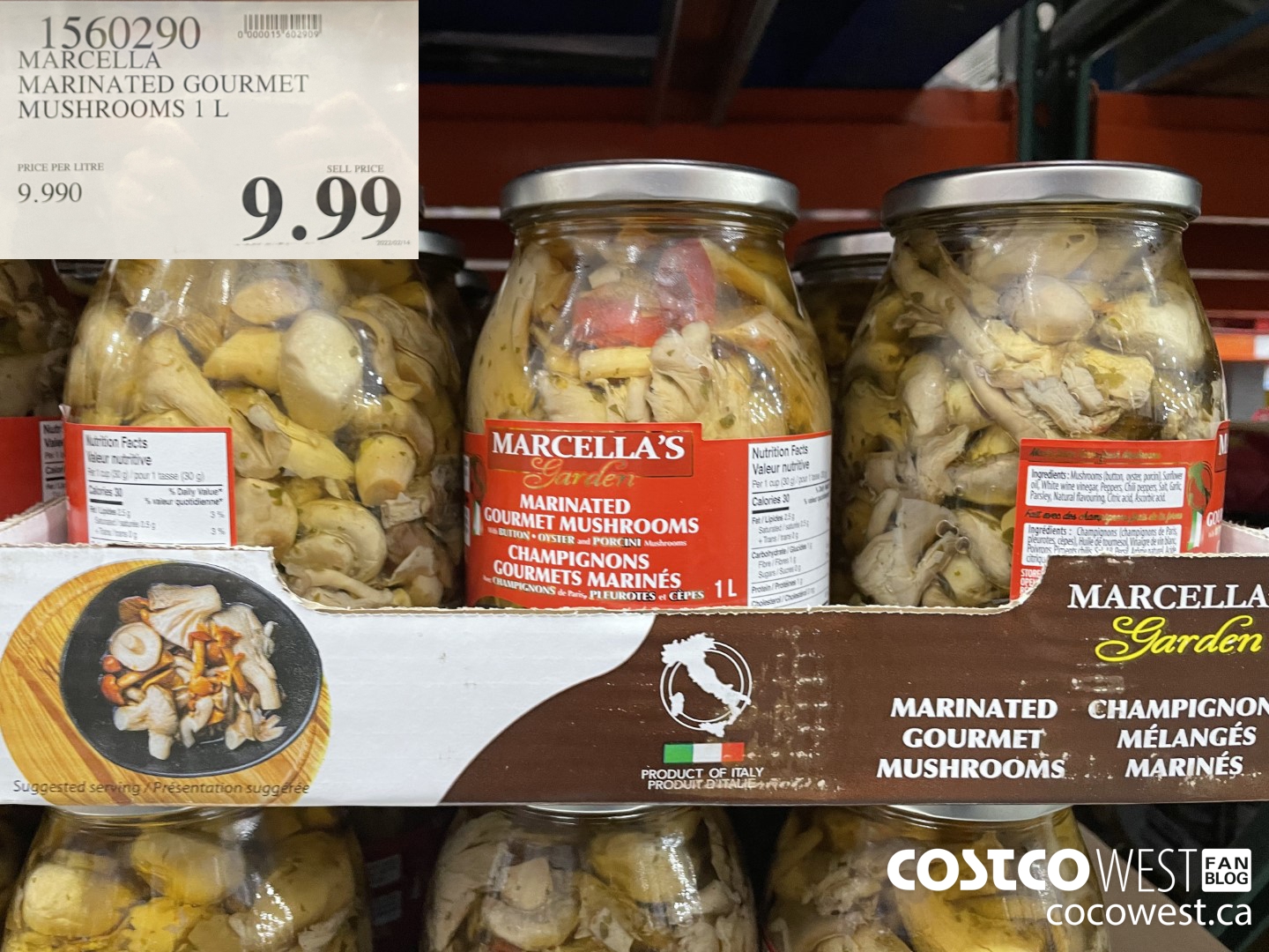 1560290 MARCELLA MARINATED GOURMET MUSHROOMS 1 L $9.99