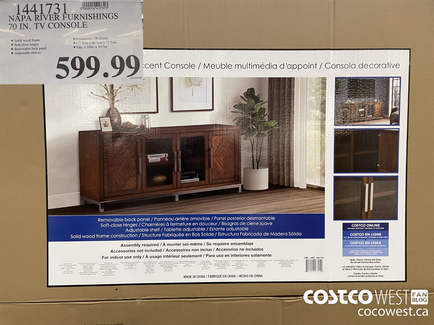 1441731 NAPA RIVER FURNISHINGS 70 IN. TV CONSOLE $599.99