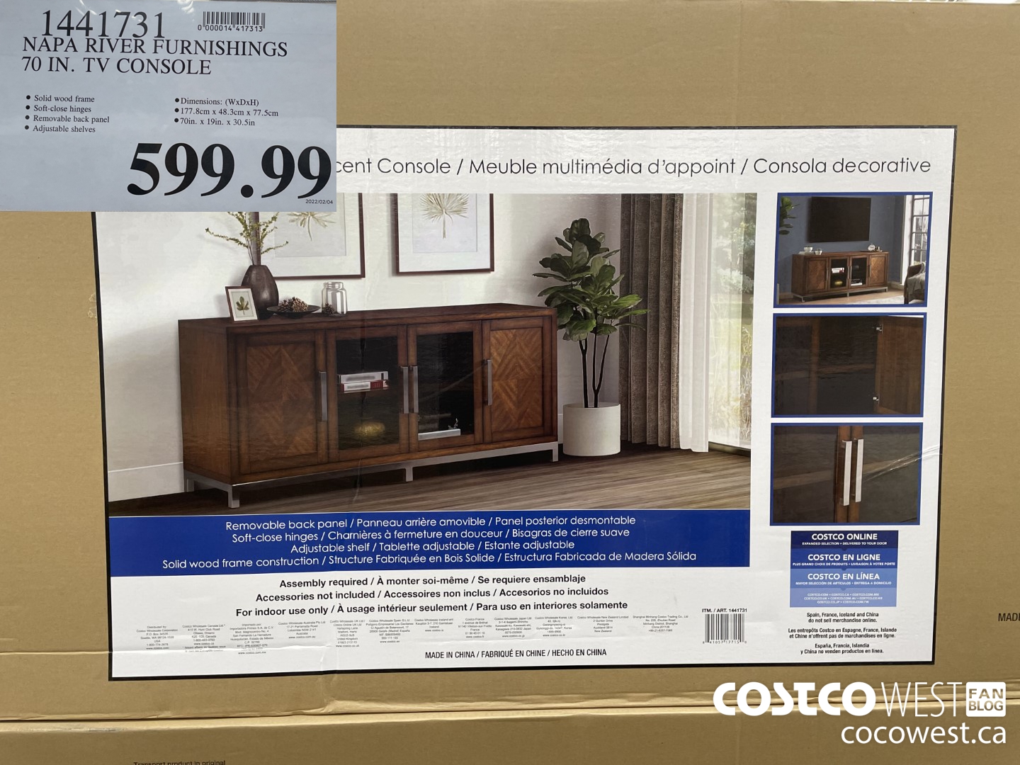 1441731 NAPA RIVER FURNISHINGS 70 IN. TV CONSOLE  $599.99