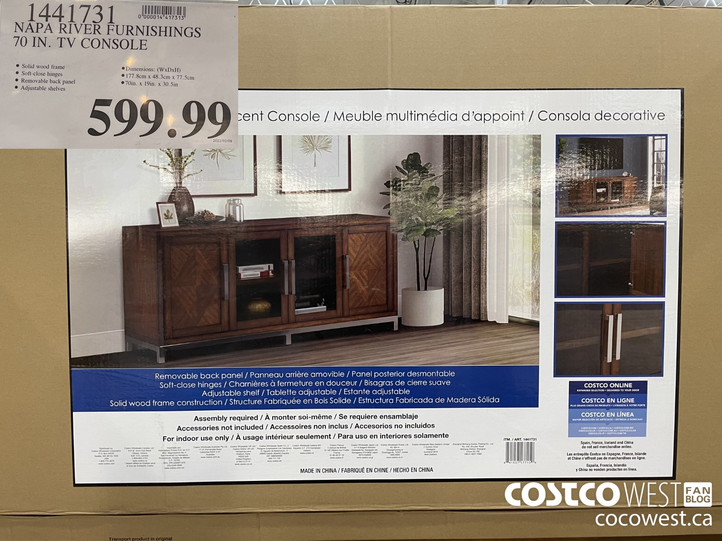 1441731 NAPA RIVER FURNISHINGS 70 IN. TV CONSOLE  $599.99