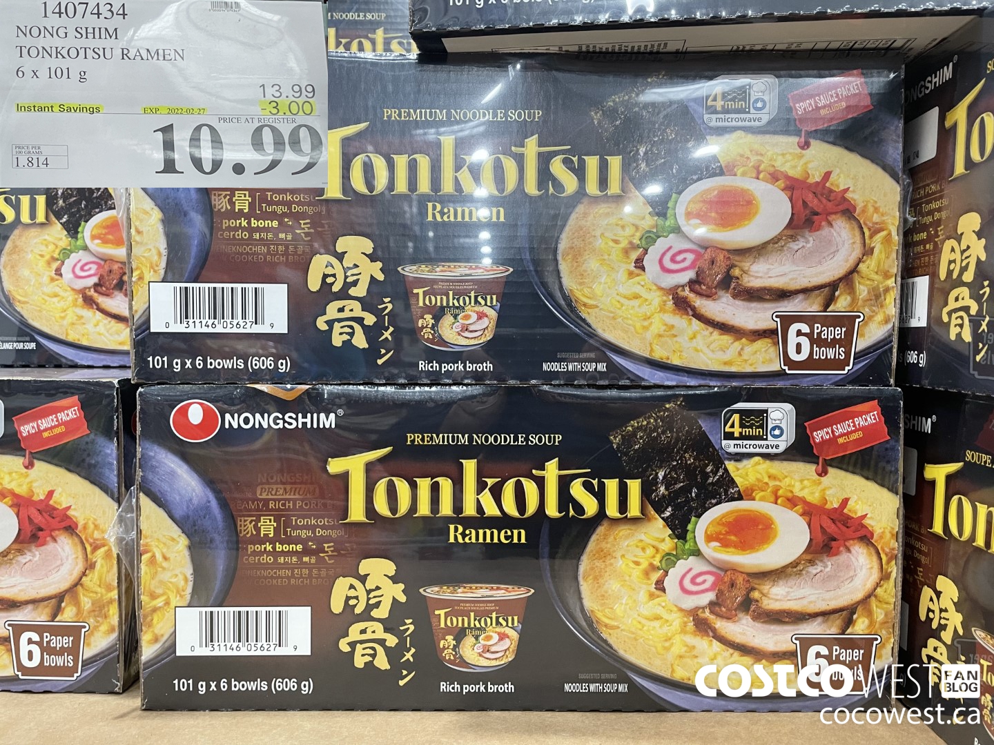 1407434 NONG SHIM TONKOTSU RAMEN 6 x 101 g ($3.00 INSTANT SAVINGS EXPIRES ON 2022-02-27) $10.99