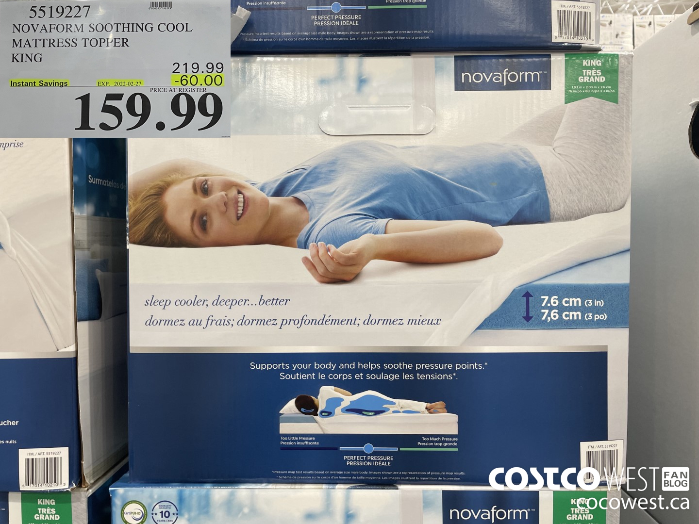 5519227 NOVAFORM SOOTHING COOL MATTRESS TOPPER KING ($60.00 INSTANT SAVINGS EXPIRES ON 2021-02-27) $159.99