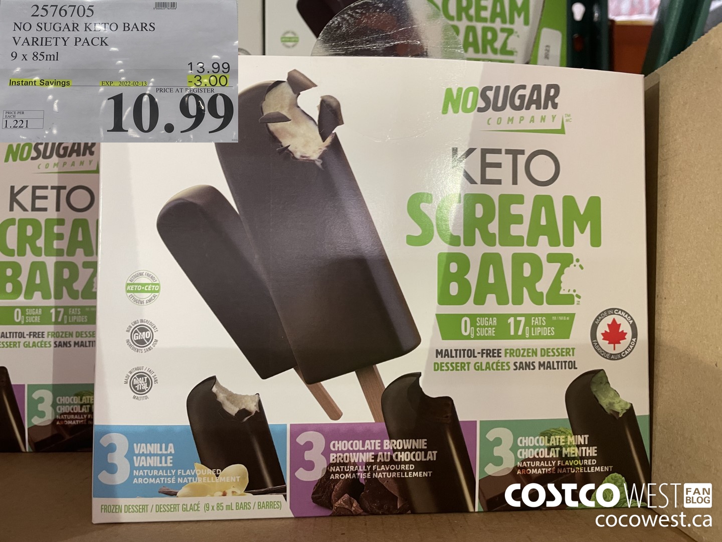 2576705 NO SUGAR KETO BARS VARIETY PACK 9 x 85ml ($3.00 INSTANT SAVINGS EXPIRES ON 2022-02-13) $10.99