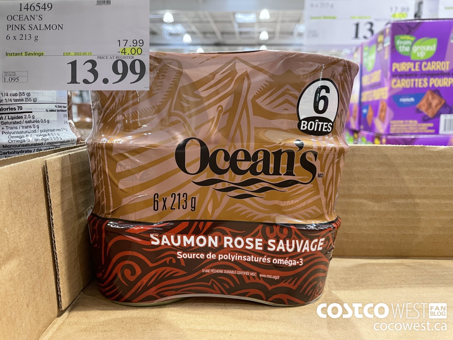 146549 OCEAN'S PINK SALMON 6 x 213 g ($4.00 INSTANT SAVINGS EXPIRES ON 2022-03-13) $13.99