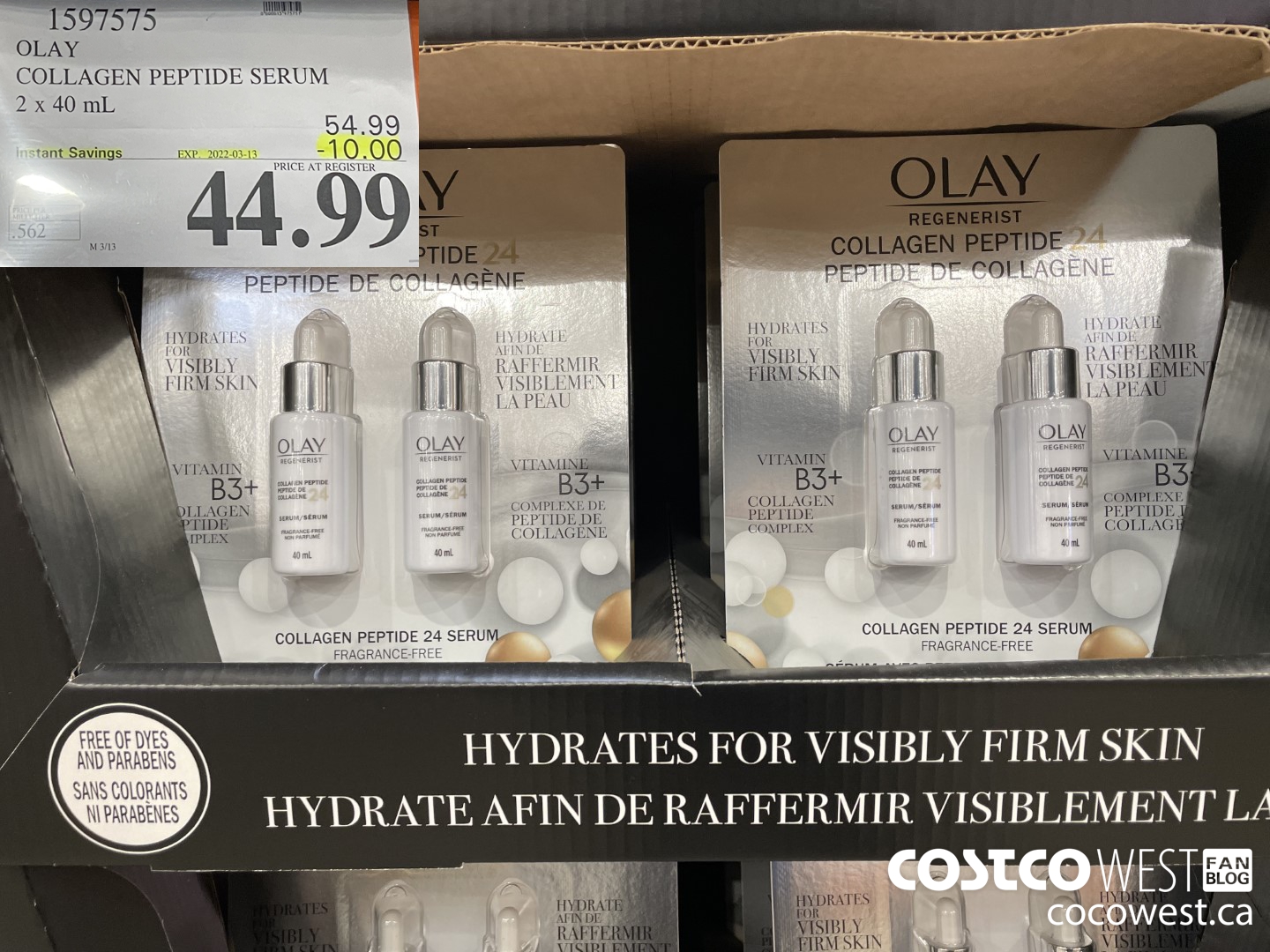 1597575 OLAY COLLAGEN PEPTIDE SERUM 2 x 40 mL ($10.00 INSTANT SAVINGS EXPIRES ON 2022-03-13) $44.99