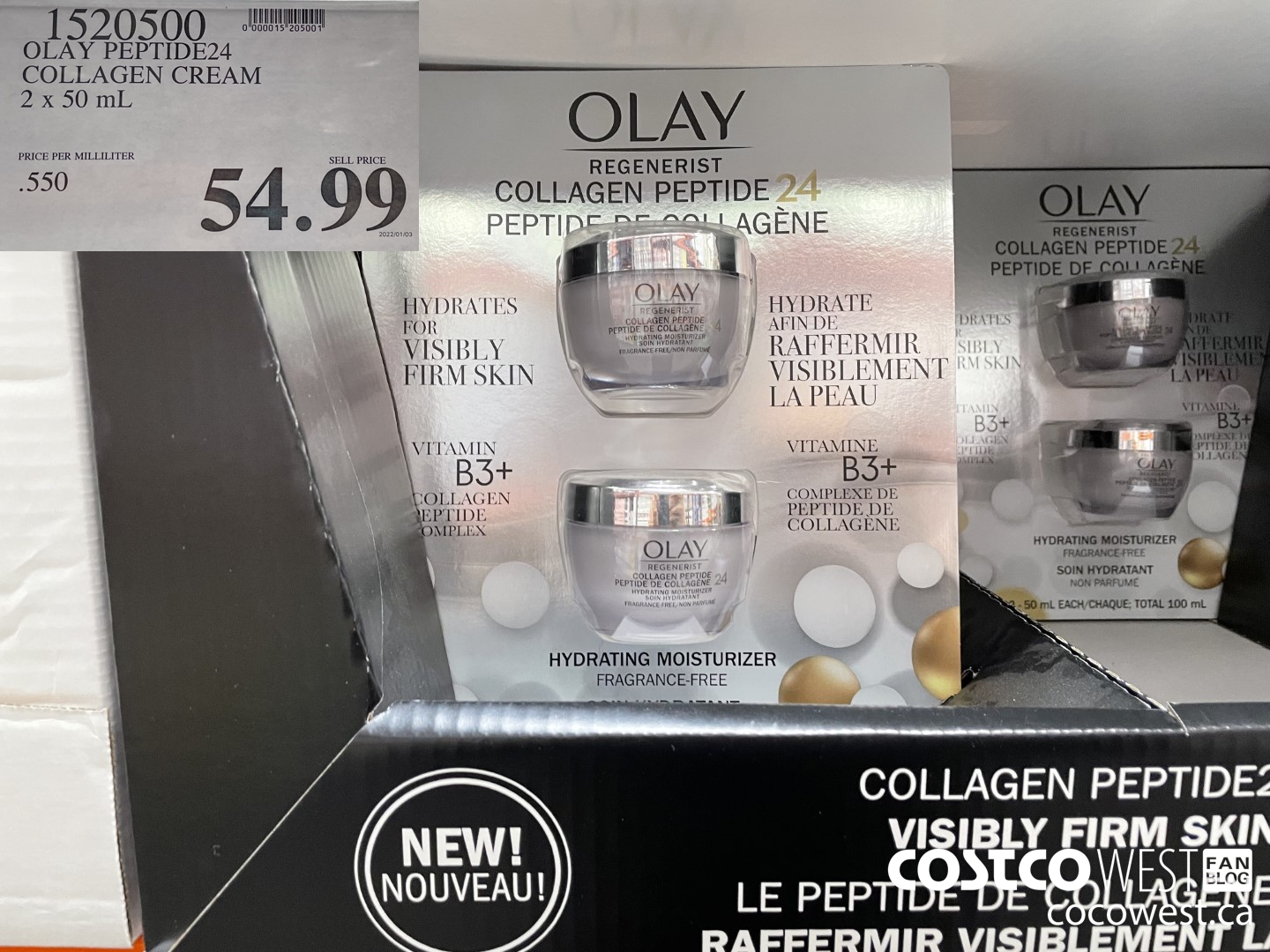 1520500 OLAY PEPTIDE24 COLLAGEN CREAM 2x50 mL $54.99