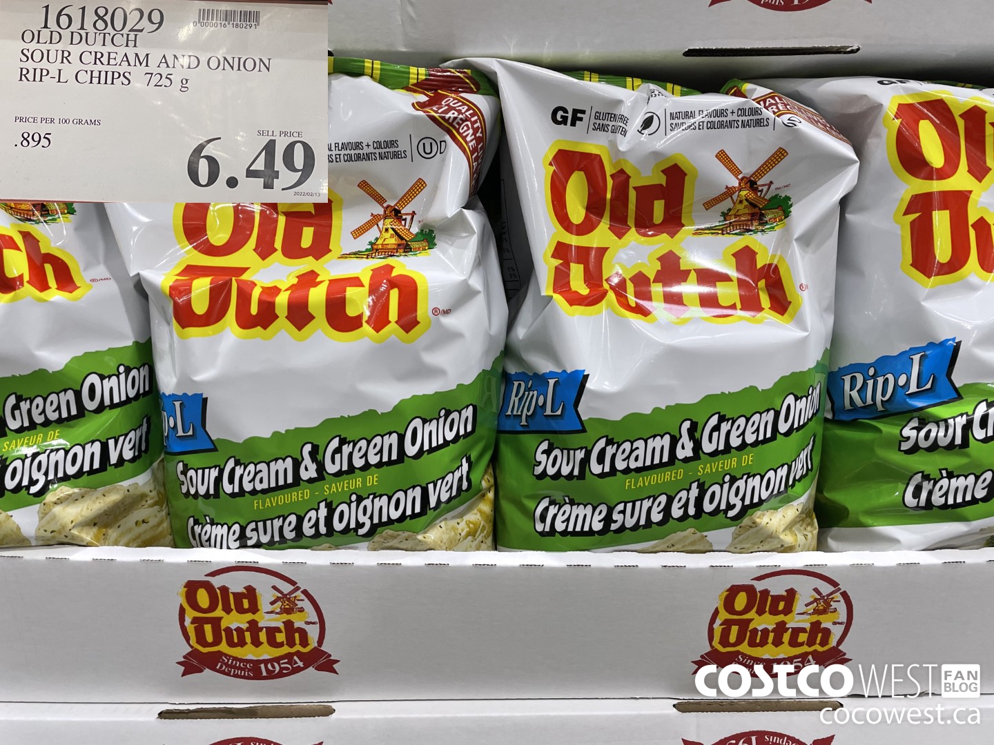 1618029 OLD DUTCH SOUR CREAM AND ONION RIP-L CHIPS 725 g $6.49