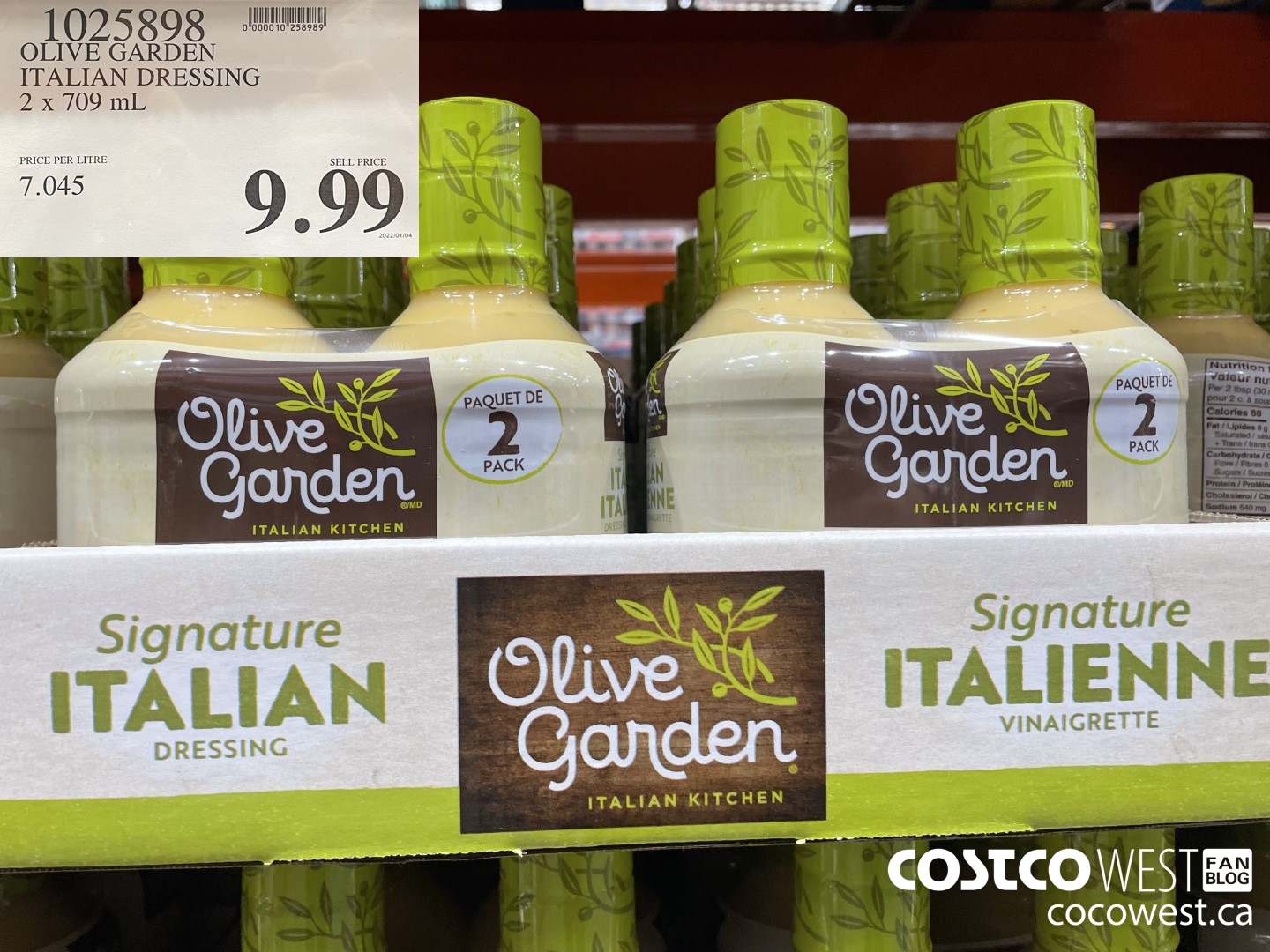1025898 OLIVE GARDEN ITALIAN DRESSING 2 x 709 mL $9.99