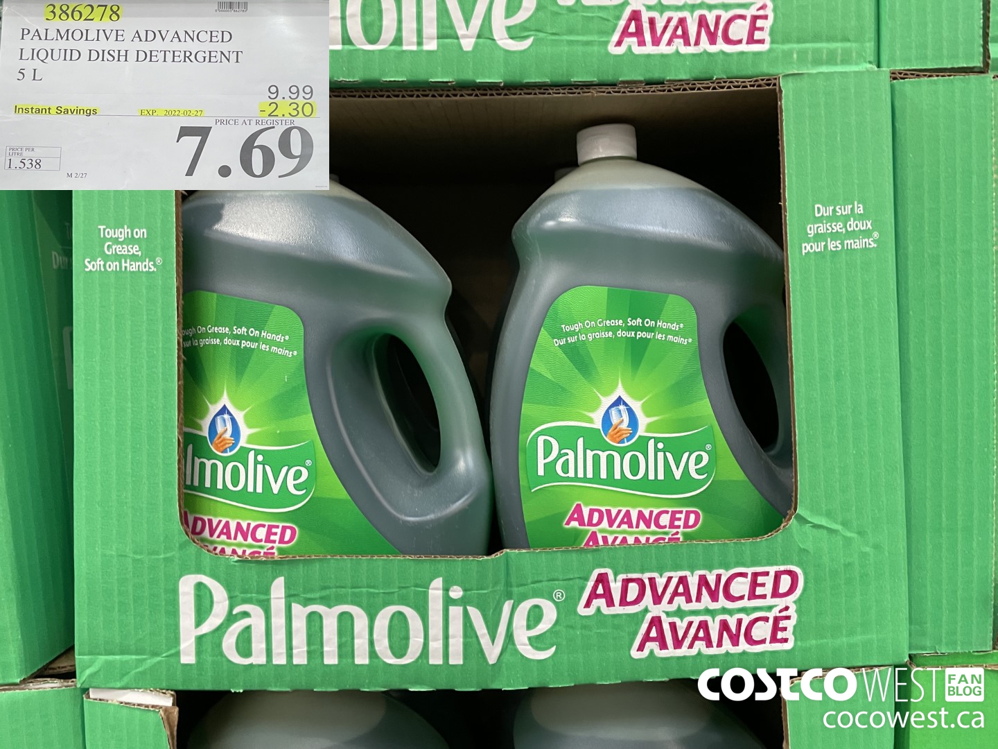 386278 PALMOLIVE ADVANCED LIQUID DISH DETERGENT 5L ($2.30 INSTANT SAVINGS EXPIRES ON 2022-02-27) $7.69