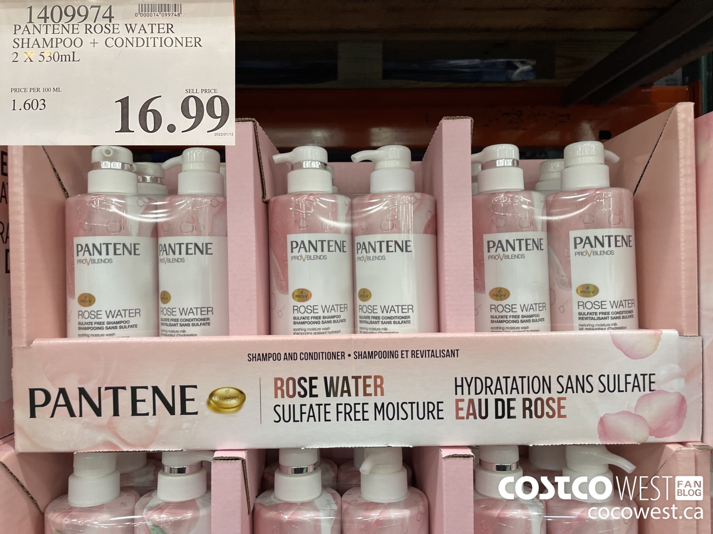 1409974 PANTENE ROSE WATER SHAMPOO + CONDITIONER 2 X 530ML $16.99