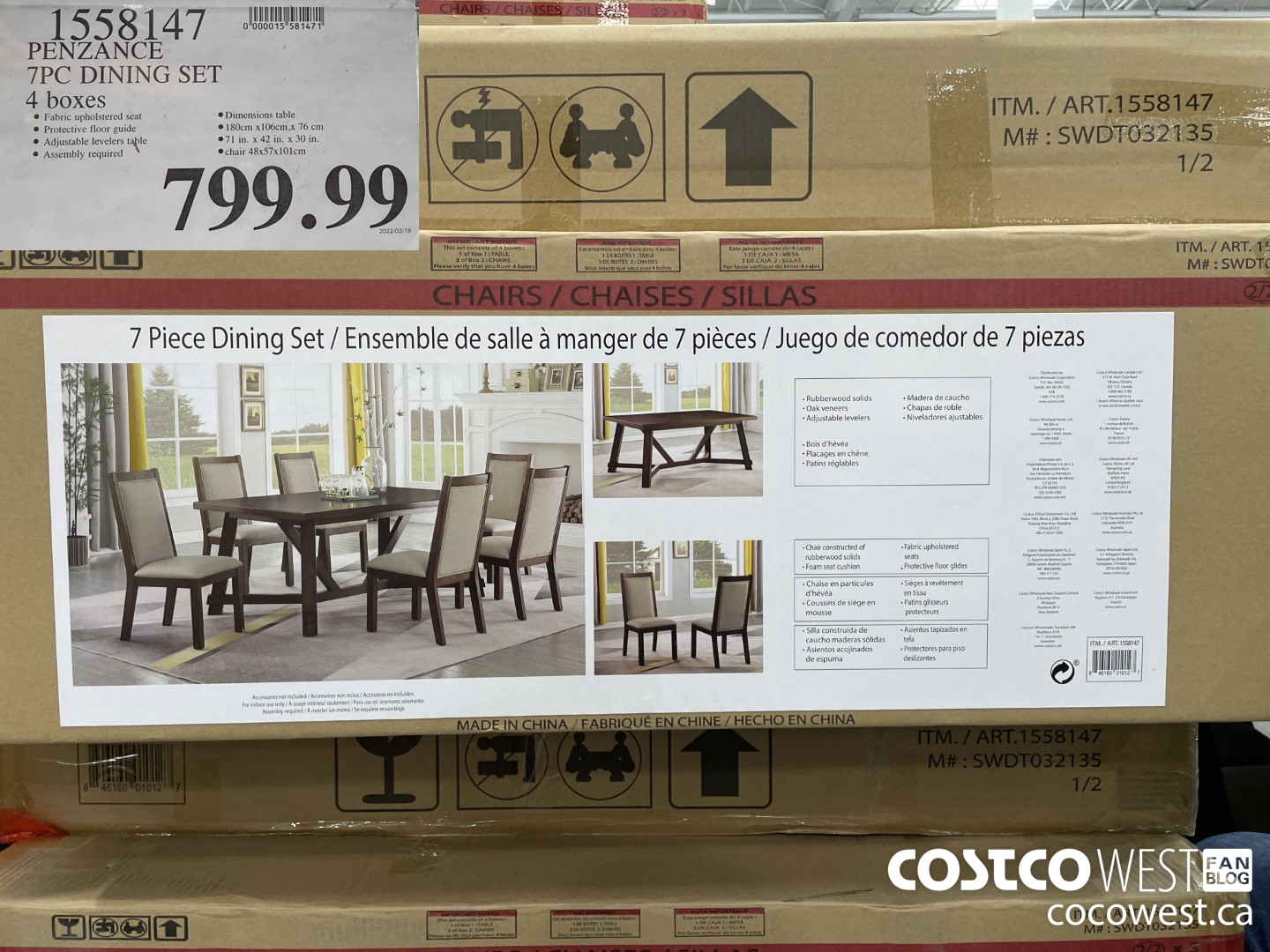 1558147 PENZANCE 7PC DINING SET 4 boxes $799.99