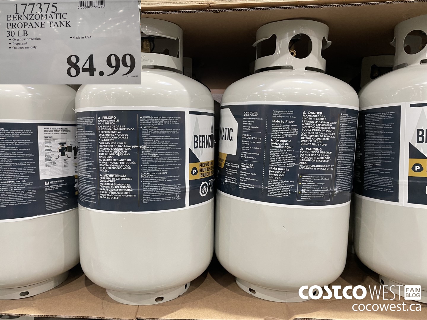 177375 PERNZOMATIC PROPANE TANK 30 LB $84.99