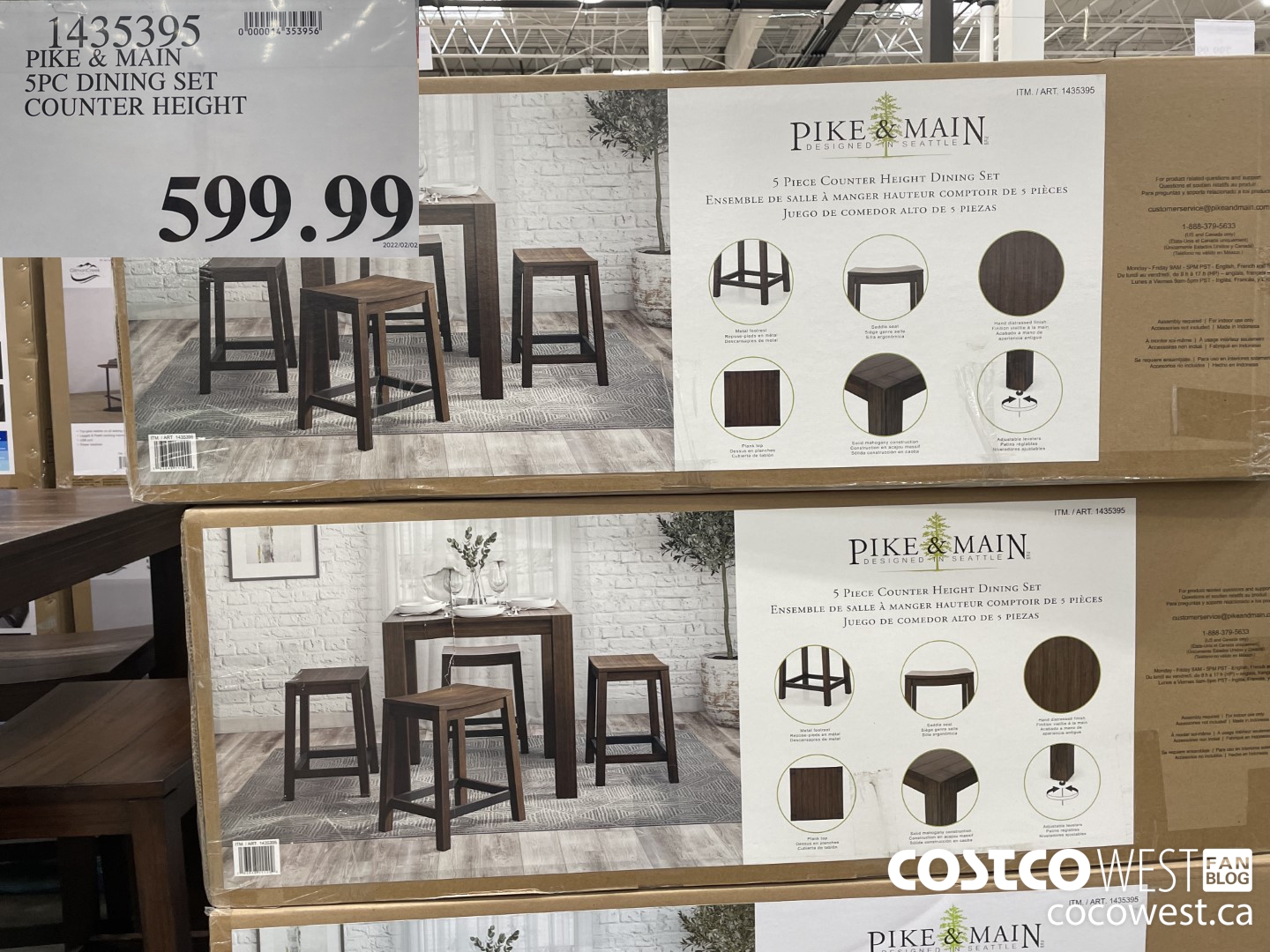1435395 PIKE & MAIN 5PC DINING SET COUNTER HEIGHT $599.99