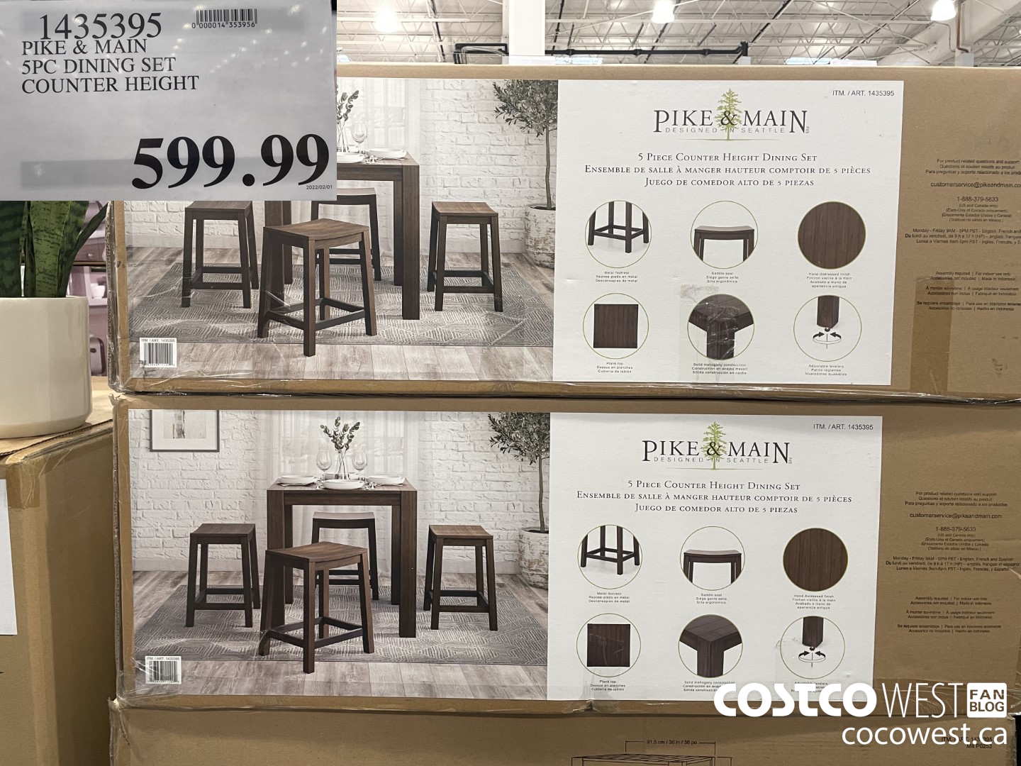 1435395 PIKE & MAIN 5PC DINING SET COUNTER HEIGHT  $599.99