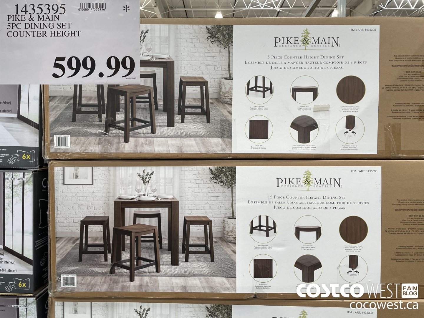 1435395 PIKE & MAIN 5PC DINING SET COUNTER HEIGHT  $599.99