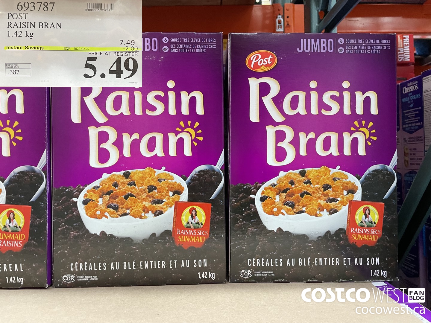 693787 POST RAISIN BRAN 1.42 KG ($2.00 INSTANT SAVINGS EXPIRES ON 2022-02-27) $5.49