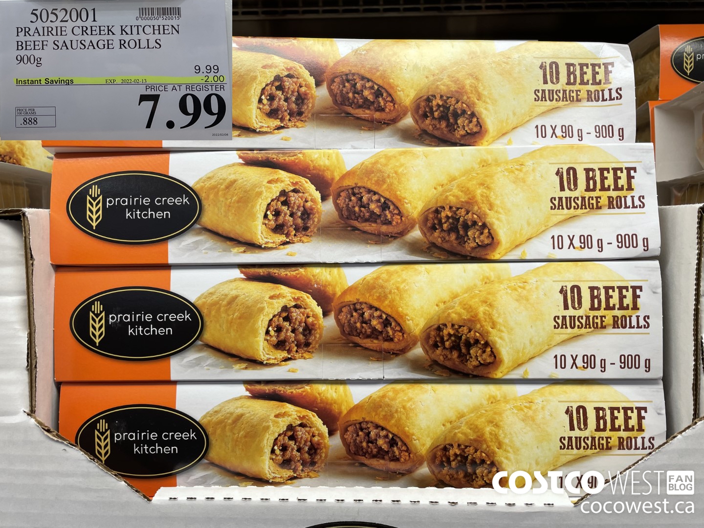 5052001 PRAIRIE CREEK KITCHEN BEEF SAUSAGE ROLLS 900g ($2.00 INSTANT SAVINGS EXPIRES ON 2022-02-13) $7.99