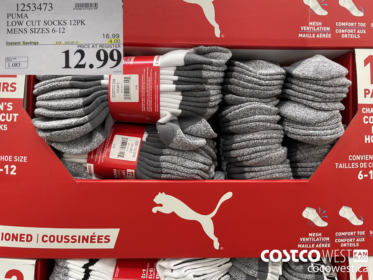 1253473 PUMA LOW CUT SOCKS 12PK MENS SIZES 6-12 ($4.00 INSTANT SAVINGS EXPIRES ON 2022-02-13) $12.99