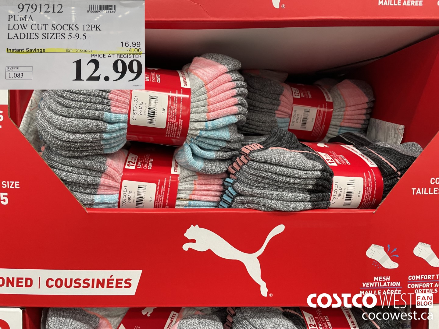 9791212 PUMA LOW CUT SOCKS 12PK LADIES SIZES 5-9.5 ($4.00 INSTANT SAVINGS EXPIRES ON 2022-02-27) $12.99