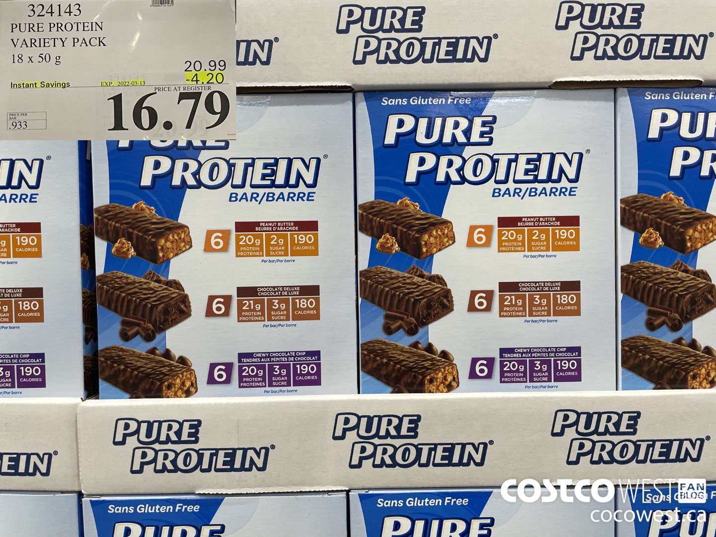 324143 PURE PROTEIN VARIETY PACK 18 x 50 g ($4.20 INSTANT SAVINGS EXPIRES ON 2022-03-13) $16.79