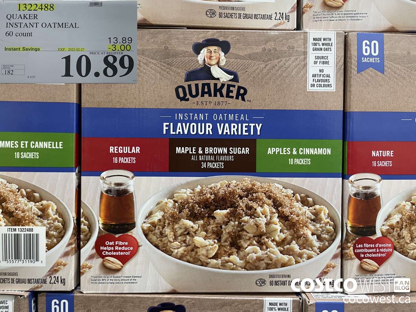 1322488 QUAKER INSTANT OATMEAL 60 count ($3.00 INSTANT SAVINGS EXPIRES ON 2022-02-27) $10.89