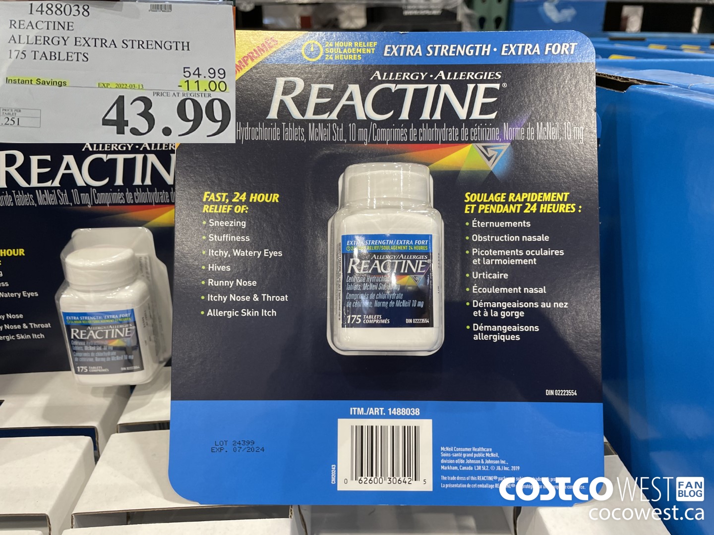 1488038 REACTINE ALLERGY EXTRA STRENGTH 175 TABLETS ($11.00 INSTANT SAVINGS EXPIRES ON 2022-03-13) $43.99