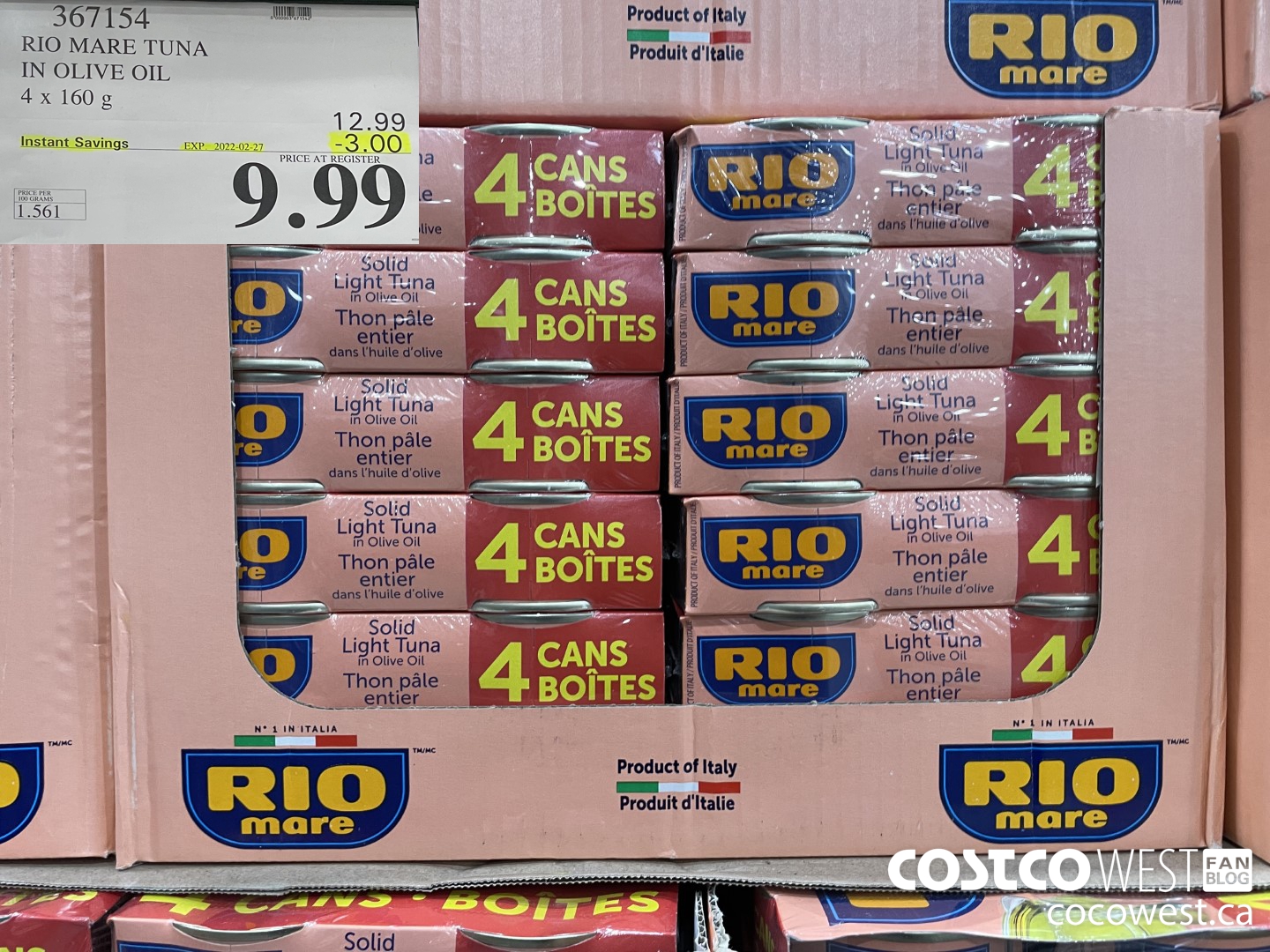 367154 RIO MARE TUNA IN OLIVE OIL 4 x 160 g ($3.00 INSTANT SAVINGS EXPIRES ON 2022-02-27) $9.99