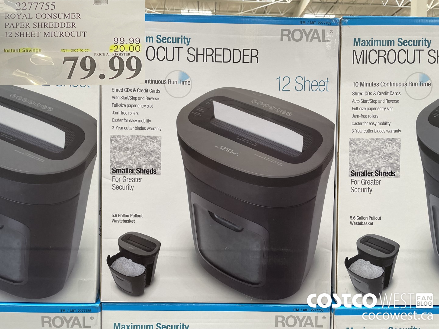 2277755 ROYAL CONSUMER PAPER SHREDDER 12 SHEET MICROCUT ($20.00 INSTANT SAVINGS EXPIRES ON 2022-02-27) $79.99