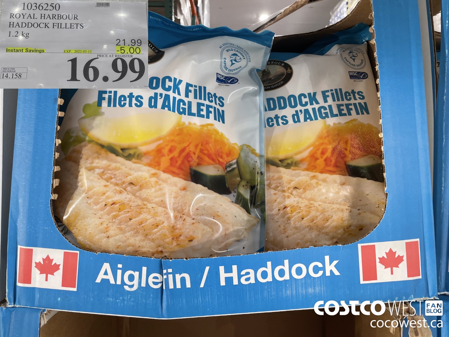 1036250 ROYAL HARBOUR HADDOCK FILLETS 1.2 kg ($5.00 INSTANT SAVINGS EXPIRES ON 2022-03-13) $16.99