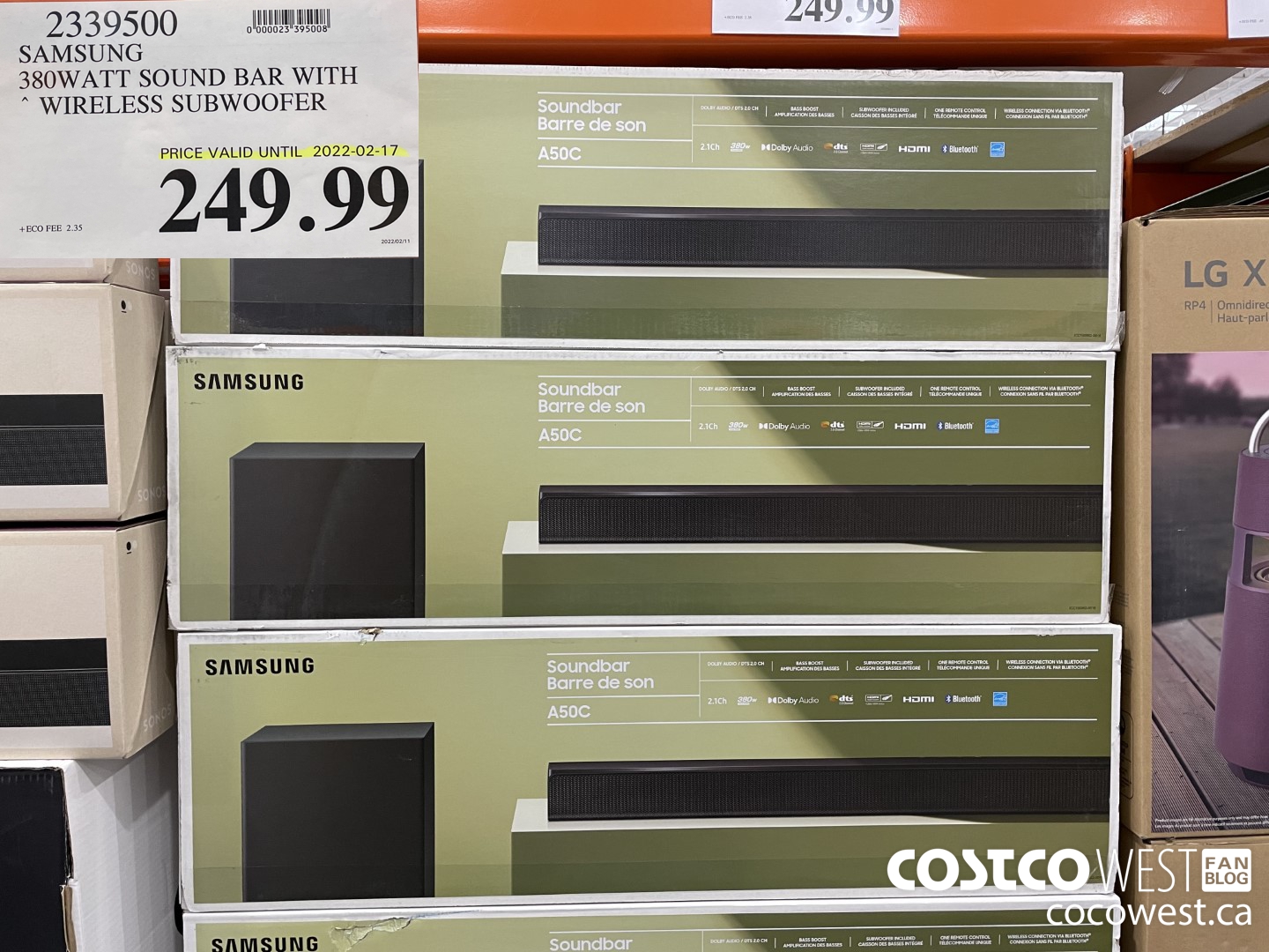 2339500 SAMSUNG 380WATT SOUND BAR WITH WIRELESS SUBWOOFER (EXPIRES ON 2022-02-17) $249.99