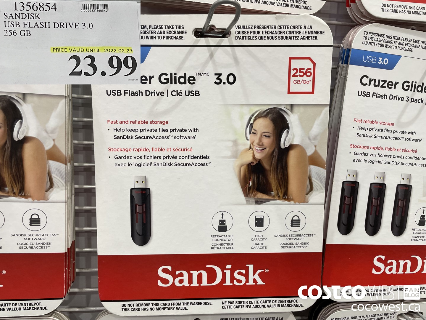 1356854 SANDISK USB FLASH DRIVE 3.0 256 GB (EXPIRES ON 2022-02-27) $23.99