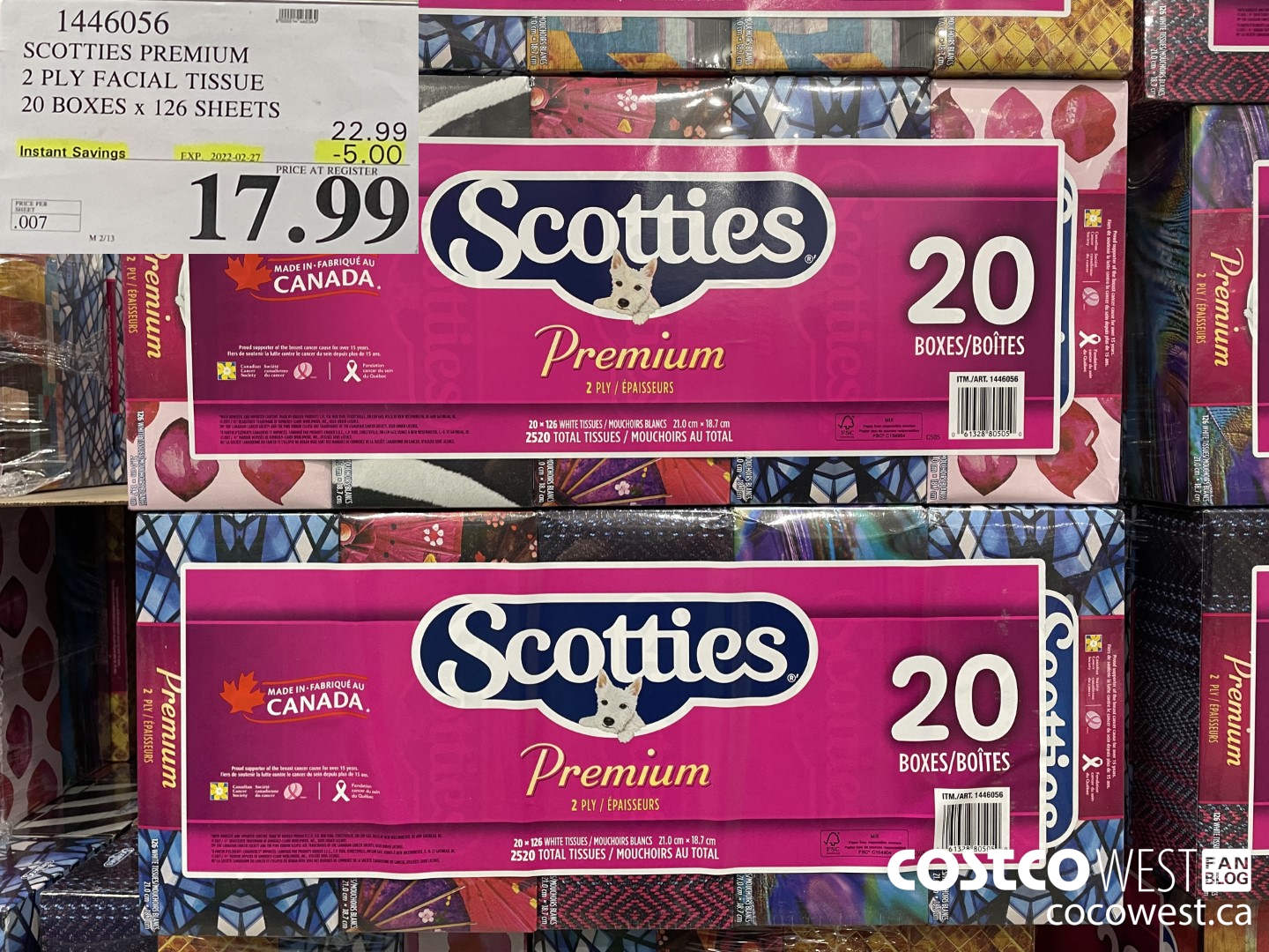 1446056 SCOTTIES PREMIUM 2 PLY FACIAL TISSUE 20 BOXES x 126 SHEETS ($5.00 INSTANT SAVINGS EXPIRES ON 2022-02-27) $17.99