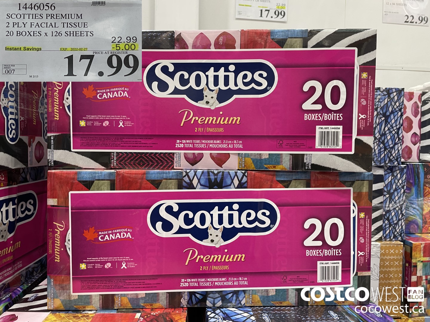 1446056 SCOTTIES PREMIUM 2 PLY FACIAL TISSUE 20 BOXES x 126 SHEETS ($5.00 INSTANT SAVINGS EXPIRES ON 2022-02-27) $17.99